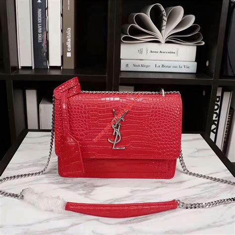 Yves Saint Laurent Red Crocodile Embossed Leather Small Sac 